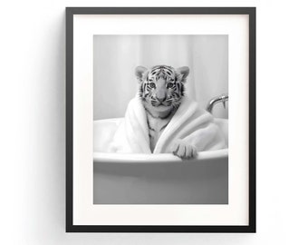 Adorable White Tiger Bathrobe, White Tiger Print, White Tiger Art, Baby White Tiger, Cute White Tiger, Kids Bathroom Art, White Tiger Animal