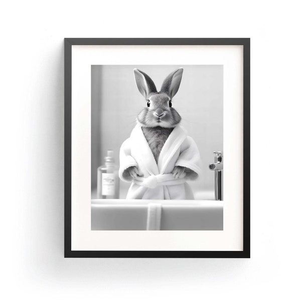 Rabbit In Bathrobe Rabbit Art Print Rabbit Wall Art Rabbit Art Funny Rabbit Art Kids Bathroom Art Rabbit Animal Bath Time Art