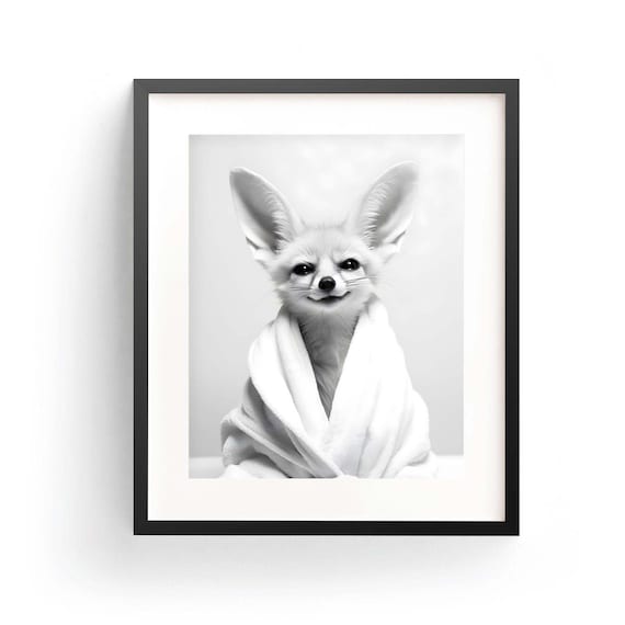 Fennec Fox in Robe Print, Funny Animal Bathroom Art (Digital Download)