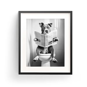 Pitbull Print Dog Wall Art Cute Pitbull Dog Funny Bathroom Pitbull Poster Funny Dog Pitbull Dog Lover Gift Adorable Animal Kids Bathroom