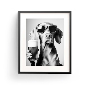 ヴィズラビールウォールアート 白黒プリント ヴィズラバーカートプリント 犬好きへのギフト おもしろ犬ポスター バーデコレーション キッチンデコレーション デジタルダウンロード