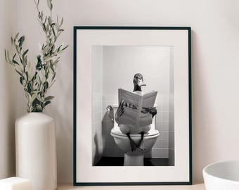 Funny Mallard Duck Reading Poster, Bathroom Animal Art Print (Digital Download)