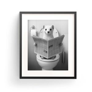 Weasel Poster Small Animal Art Bathroom Humor Rodent Reading Cute Toilet Art Fun Black White Silly Wall Print Animal Joke Art Odd Humorous