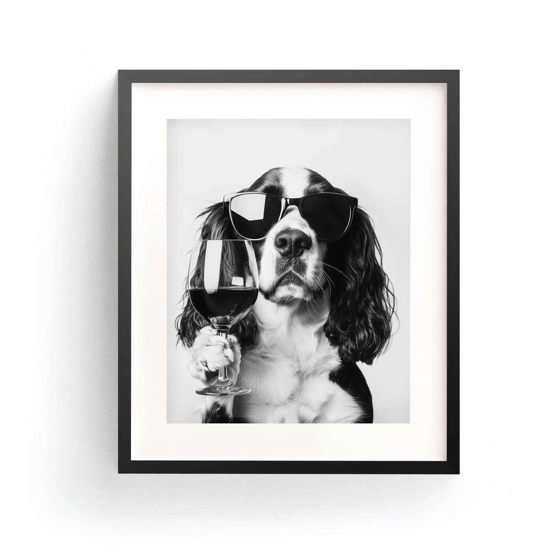 Springer Spaniel Wine Wall Art Black and White Print Springer Spaniel ...