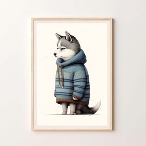 Husky Winter Art Husky In Sweater Husky Wonderland Baby Husky Print Husky Décor Art Husky Illustration Baby Husky Poster Baby Husky Minimal
