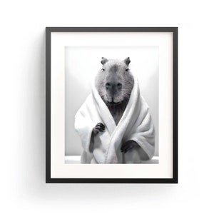 Capybara In Bathrobe Capybara Art Print Capybara Wall Art Capybara Bathroom Funny Capybara Art Kids Bathroom Art