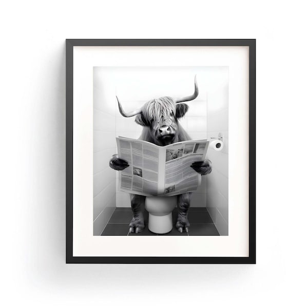 Cow Wall Art Funny Highland Cow Funny Bathroom Cute Highland Cow Animal Bathroom Art Highland Cow Print Kids Bathroom Whimsy Animal Art