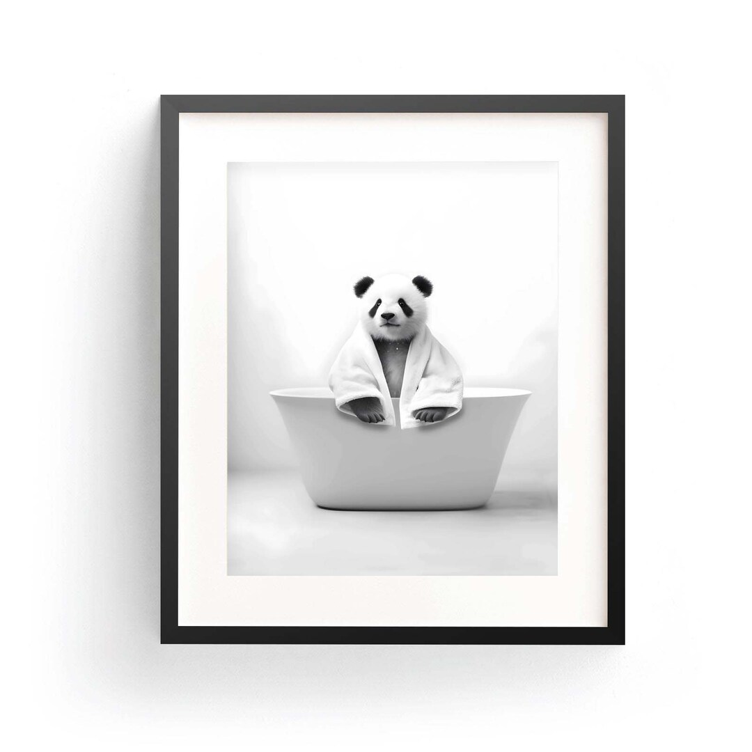 Panda in Bathrobe Panda Art Print Panda Wall Art Panda Bathroom Art ...