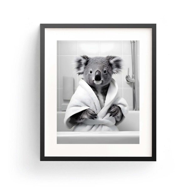 Koala In Bathrobe Koala Art Print Koala Wall Art Koala Bathroom Art Funny Koala Art Kids Bathroom Art Whimsy Animal Bath Time Art