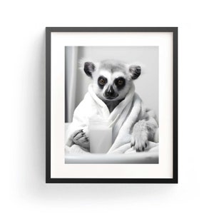 Lemur In Bathrobe Lemur Art Print Lemur Wall Art Lemur Lover Funny Lemur Kids Bathroom Art Lemur In Bathtub Adorable Animal