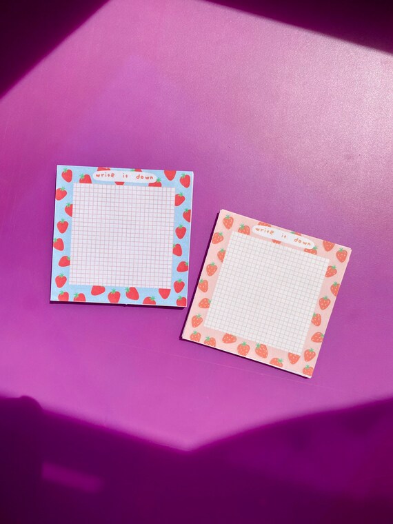 Cute Pastel Strawberry Notepads Pink and Blue Kawaii Notes Etsy