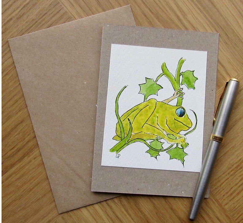 Wildlife theme. Original watercolour card of frog Original hand painted watercolour card of friendly frog Greetings card for any occasion