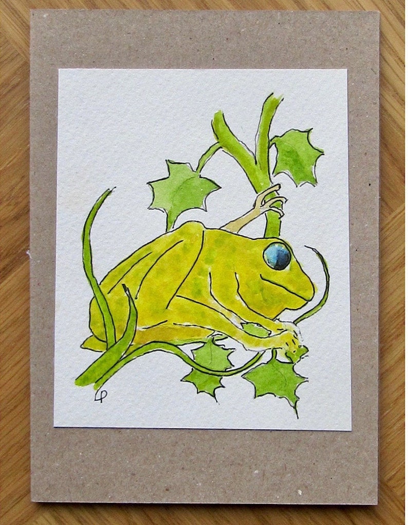 Wildlife theme. Original watercolour card of frog Original hand painted watercolour card of friendly frog Greetings card for any occasion