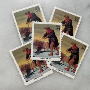 Sellos antiguos de pesca en hielo sin usar / Franqueo de invierno de USPS / 34 centavos de dólar estadounidense