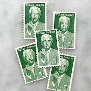 Autores literarios antiguos sin usar: sellos de William Faulkner / Franqueo verde de USPS / 22 centavos de dólar estadounidense