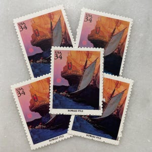 Sellos antiguos de barcos de vela sin usar / Franqueo náutico ilustrado de USPS / 34 centavos de dólar estadounidense