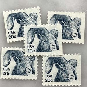 Sellos antiguos sin usar de borrego cimarrón / Franqueo azul de USPS / 20 centavos de dólar estadounidense