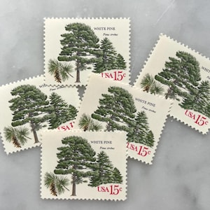 Sellos antiguos de árboles americanos sin usar / Franqueo de USPS de pino blanco verde / 15 centavos de dólar estadounidense