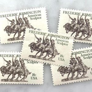 Sellos antiguos sin usar de Remington American Sculptor / Franqueo verde de USPS / 18 centavos de dólar estadounidense