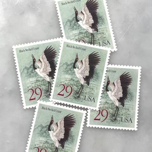Sellos antiguos sin usar de grulla de cuello negro / Franqueo USPS nuevo / 29 centavos de dólar estadounidense