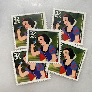 Sellos antiguos sin usar de Blancanieves de Disney / Franqueo verde de USPS / 32 centavos de dólar estadounidense