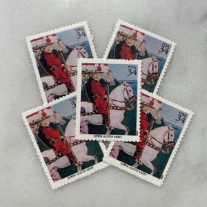 Sellos antiguos sin usar de caballos y caballeros / Franqueo medieval azul y rojo de USPS / 34 centavos de dólar estadounidense