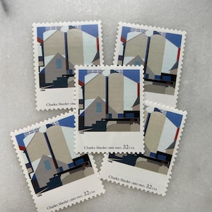 Sellos antiguos de arte moderno de mediados de siglo sin usar / Arte abstracto azul Franqueo de USPS / 32 centavos de dólar estadounidense