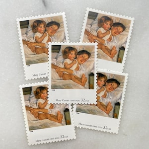 Sellos antiguos sin usar de la pintura de Mary Cassatt / Madre e hija Franqueo de USPS / 32 centavos de dólar estadounidense