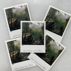 Sellos antiguos sin usar de montaña forestal / Paisaje natural Franqueo de USPS / 32 centavos de dólar estadounidense