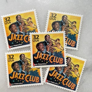 Sellos antiguos sin usar de jugadores de club de jazz / Franqueo de USPS de música / 32 centavos de dólar estadounidense