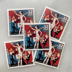 Sellos antiguos sin usar de baile de Charleston / Franqueo de USPS de música / 32 centavos de dólar estadounidense