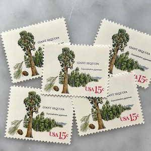 Sellos antiguos de árboles americanos sin usar / Franqueo de USPS de secuoya gigante verde / 15 centavos de dólar estadounidense