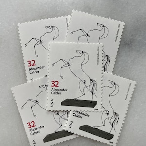 Sellos antiguos sin usar de esculturas modernas de mediados de siglo / Franqueo en blanco y negro de USPS / 32 centavos de dólar estadounidense
