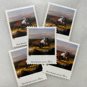 Sellos antiguos sin usar de bisontes y caballos indígenas / Pintura al óleo Franqueo de USPS / 32 centavos de dólar estadounidense