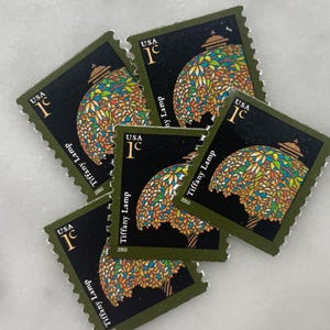 Sellos vintage de lámpara Tiffany sin usar / Franqueo USPS color oliva / 1 centavo estadounidense
