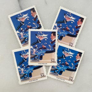 Sellos antiguos sin usar de coches clásicos y pareja / Franqueo azul de USPS / 34 centavos de dólar estadounidense