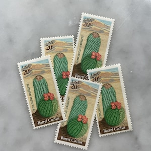 Sellos antiguos sin usar de cactus del desierto / Franqueo verde de cactus de barril de USPS / 20 centavos de dólar estadounidense