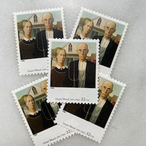 Sellos antiguos sin usar de American Gothic / Pintura Franqueo de USPS / 32 centavos de dólar estadounidense