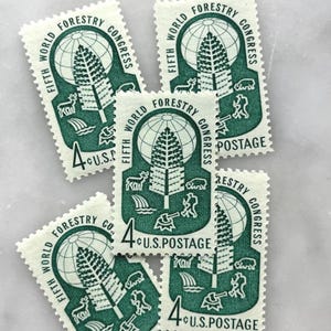 Sellos antiguos sin usar del Congreso Forestal Mundial / Franqueo verde de USPS / 3 centavos de dólar estadounidense