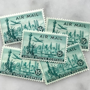 Sellos antiguos de correo aéreo de Nueva York sin usar / Franqueo verde de USPS / 15 centavos de dólar estadounidense