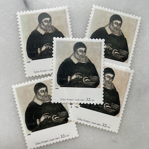 Sellos antiguos sin usar del fabricante de impresiones coloniales John Foster / Franqueo en blanco y negro de USPS / 32 centavos de dólar estadounidense