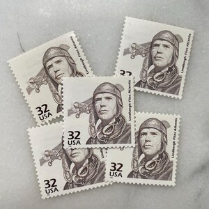 Sellos antiguos sin usar de Lindbergh's Flight / Aviones Franqueo de USPS / 32 centavos de dólar estadounidense