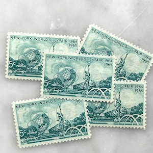 Sellos antiguos sin usar de la Feria Mundial de Nueva York / Franqueo verde de USPS / 5 centavos de dólar estadounidense