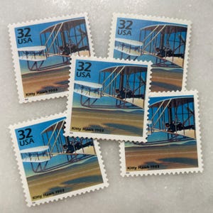 Sellos antiguos sin usar de los vuelos de los hermanos Wright / Aviones Kitty Hawk Franqueo de USPS / 32 centavos de dólar estadounidense