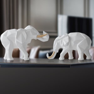 Elephant Gifts Elephant Statue Geometric Elephant Art Elephant Home Decor White Elephant Figurine Elephant Sculpture Housewarming Gifts