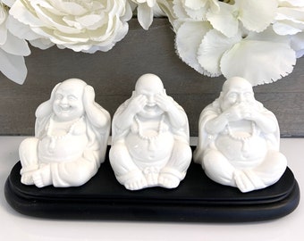 Happy Buddha Statue Hear No Evil, See No Evil, Speak No Evil, Smiling Laughing Buddha Statue Buddhist Gift Three Wise Buddhas Decor