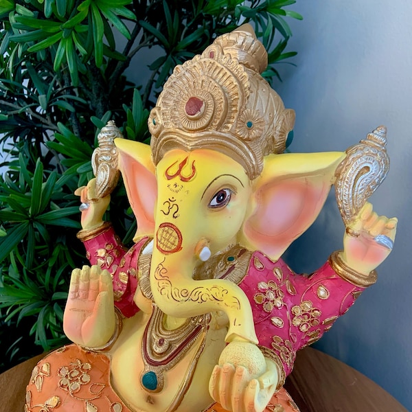 Colorful Lucky Ganesha Statue, 15" Ganesh Idol, Hindu God Figurine, India Elephant God, Ganesh Sculpture, Elephant God Prosperity Gift