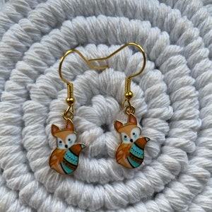 Cute fox earrings, foxy colourful earrings, gift for her, animal earrings, animal jewellery, gift for sister