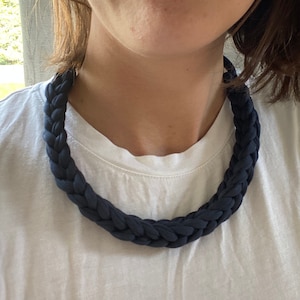 Navy T-shirt yarn necklace, navy woven necklace, chunky T-shirt yarn necklace, crochet necklace, statement jewellery, gift for her
