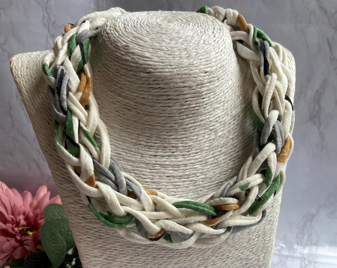 T-Shirt Yarn Fabric Necklace: Autumn Boho Textile Jewelry